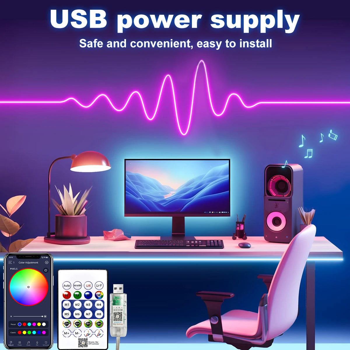 RGB Neon Strip Light 5V USB Waterproof  - Flexible LED Ribbon (1M/2M/3M/5M)